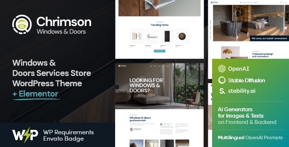 Chrimson is a totally responsive and Retina ready WordPress theme with a clean and minimal design. It is built for stores of windows  doors