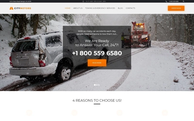 CityMotors is a responsive and SEO friendly Towing Company WordPress Theme