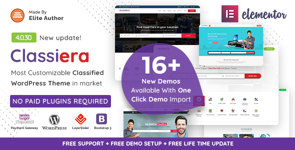 Classiera is one of the most popular and the latest Premium Classified Ads WordPress theme. Fully Responsive