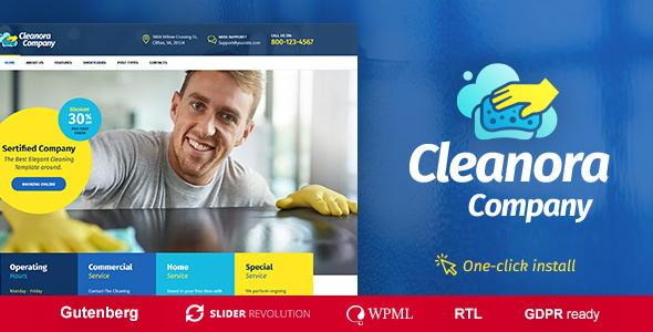 Cleanora theme is an all-in-one solution for cleaning companies websites. The theme has all the needed functionality to easily create a cleaning services business website