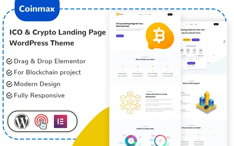 Coinmax - ICO  Crypto Landing Page Free WordPress Theme