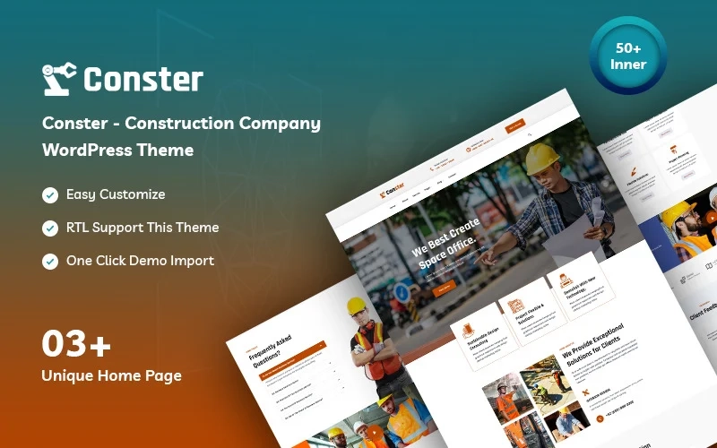 Conster is a construction company for WordPress themes. The theme is for websites emerged on online support