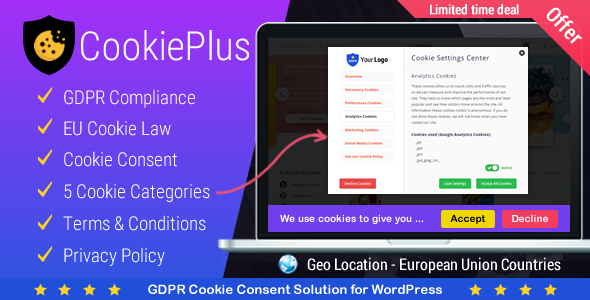 Cookie Plus GDPR blocks automatically all non-essential cookies from your website