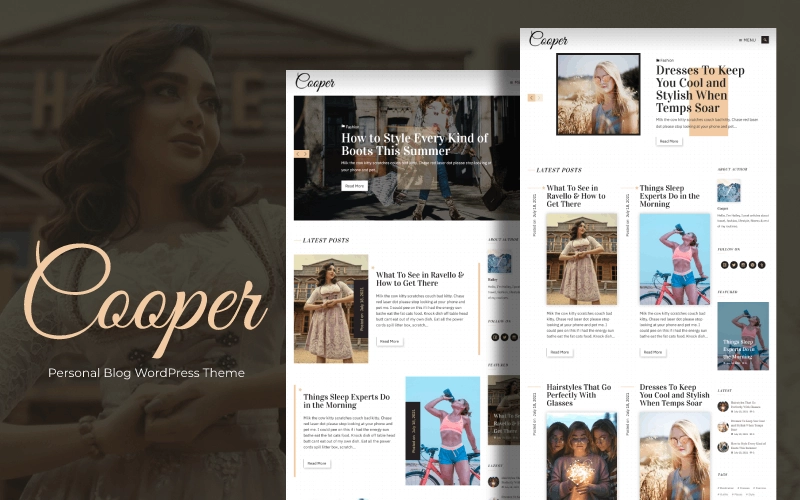 Cooper is a Modern Personal Blog WordPress Theme. Having easy readability in mind Cooper theme will be ease on readers eye so that they can stay on your website for long time. Cooper is fully tested on multi devices and it's touch friendly. Setting up contents is no hassle because…