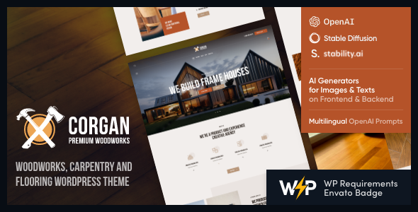 Corgan - powerful  stylish Carpentry WordPress Theme. It has a minimal clean design specifically created for Premium  Woodworks  Company