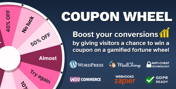 Engage your customers by giving them a chance to win a coupon by spining a fortune wheel. Automatically issue UNIQUE WooCommerce coupon codes