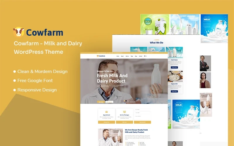 Cowfarm is a complete Milk and Dairy Responsive WordPress Theme. The theme each and every section of the template is 100% customizable according to your needs. It is supported on all modern  old browsers