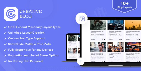 Creative Blog Plugin is a useful bundle to showcase your WordPress blog posts in unique creative ways. It is an effective and user-friendly way to beautify your WordPress default and custom posts on your website with beautiful grid