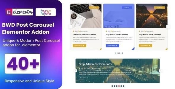 Effortlessly create eye-catching blog post carousels with Creative Post Carousel for Elementor. Over 40 designs