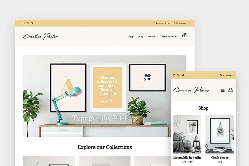 Creative Poster is a minimal WordPress + WooCommerce theme built for creatives. Forget about complex frameworks and confusing required plugins – working with this theme is easy and fun!