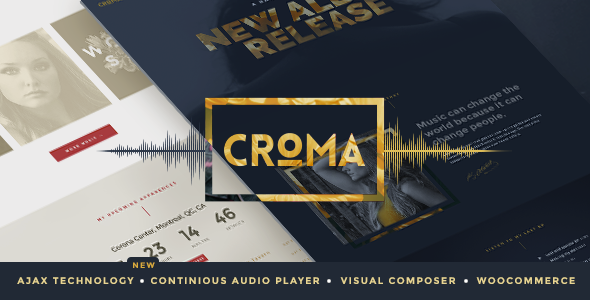 Continuous Audio Player  Music Album Give your sound the attention it deserves with the standout feature in Croma; a professional built-in audio player that floats on top of your website no matter which page is viewed. This means your fans