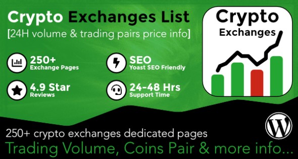 Cryptocurrency exchanges list pro WordPress plugin creates a list of 200+ best cryptocurrency exchanges by using crypto markets api data provided by coinexchangeprice.com public API. This crypto exchanges plugin uses coinexchangeprice.com public API to grab exchanges trading volume