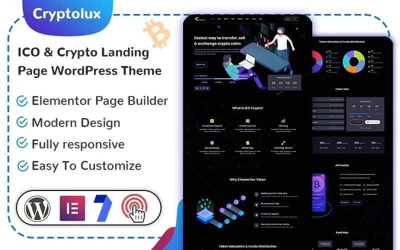 Cryptolux - ICO  Crypto Landing Page WordPress Theme