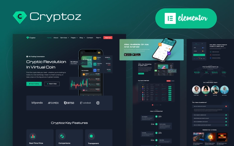 Cryptoz is a WordPress theme built on Elementor page builder to easily create Crypto based project website easily. Anyone can easily build a single page or multipage cryptocurrency related business website with Cryptoz. Cryptocurrency table with recent price update via API is included. You display details of any coin present…