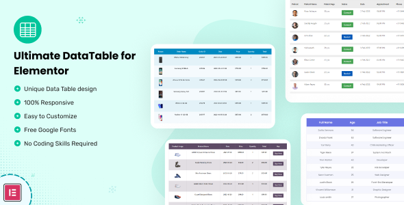 Datalentor for Elementor Plugin to add an attractive Data Table to your website without any coding knowledge. The plugin have multipurpose Data Table collection