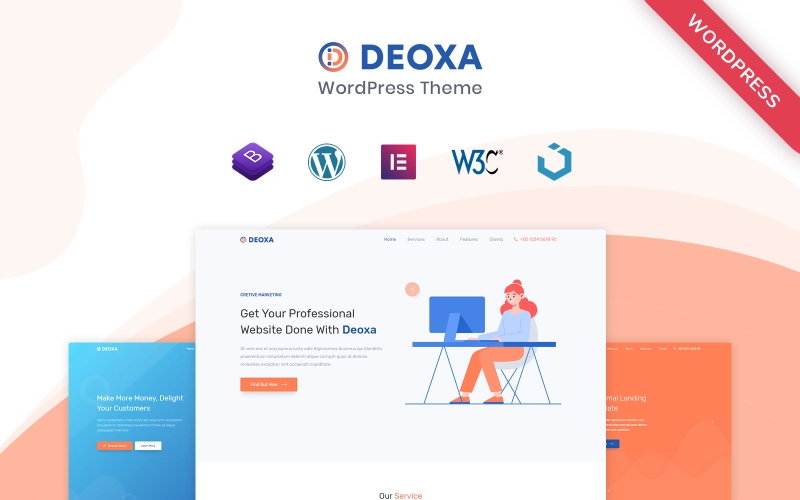 Deoxa is a Bootstrap landing page template built with WordPress and Elementor. Deoxa is an Elementor based WordPress theme