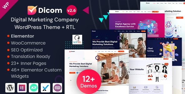 Dicom is a Creative and Beautifully crafted modern customer focussed Responsive WordPress Theme built for Digital Marketing