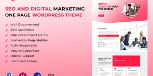 DigMa is Fast  Modern SEO  Digital Marketing One-Page WordPress Theme with fully responsive and mobile friendly. Using the latest WordPress technology and support various of popular Wordpress plugins. DigMa supports responsive layout so it looks great on all devices. The theme is supported and compatible with Elementor Page…