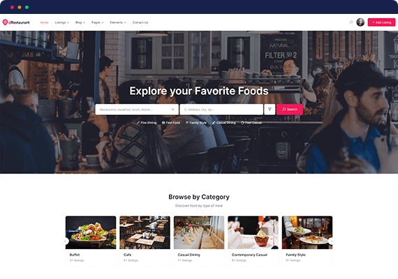 dRestaurant theme is presented with everything you need to build a directory website for restaurants. This theme includes multi directory capabilities