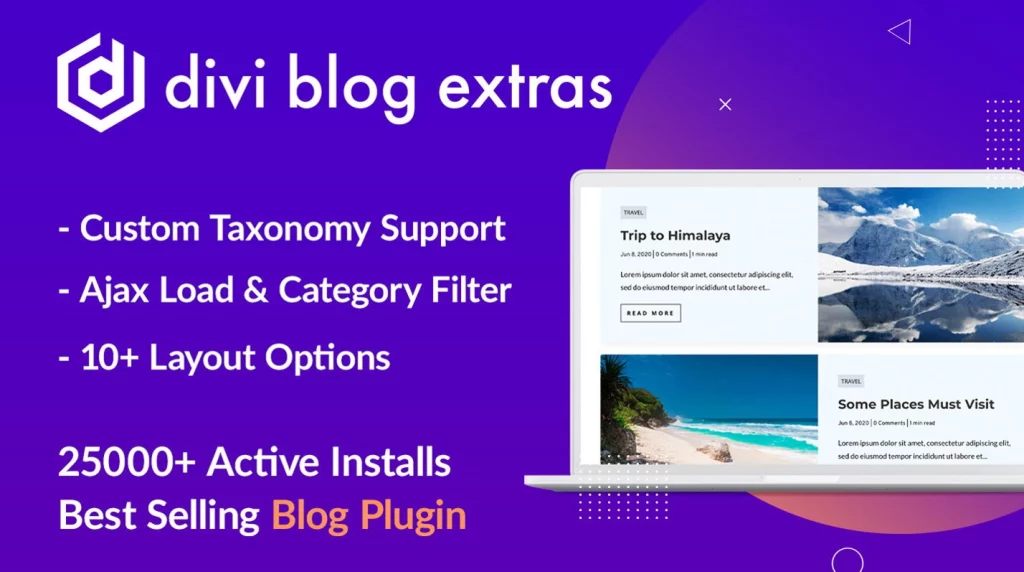 An easy-to-use Divi plugin that has a fast and intuitive blog module to create beautiful  attractive blog archive pages without writing any code. It includes 8 different blog layouts with several layout variations that support creating archive pages of Category