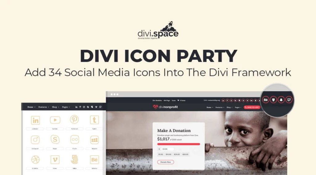 Divi Icon Party integrates over 50 social media icons within Divi’s main header. Not only will this feature create a unique