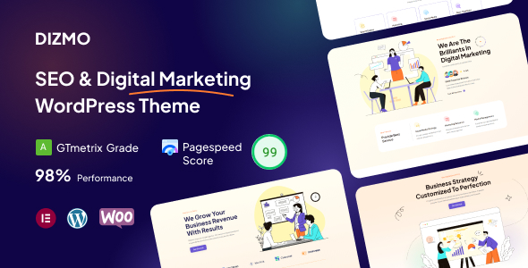 Dizmo is a SEO  Digital Marketing WordPress theme. Built with Elementor page builder