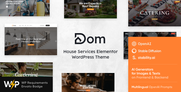 Boost your home service business with the Dom House Services Elementor WordPress Theme. Professional