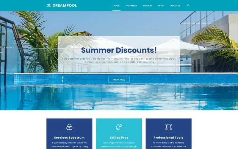 Pool Maintenance WordPress Themeis fully loaded with Google web fonts and a number of additional pages. Perfect choice for pool cleaning