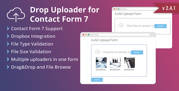 CF7 Drop Uploader WordPress plugin allows you to add powerful Drag  Drop File Uploading area to your Form