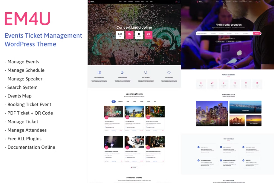 EM4U – Event Tickets WordPress Theme is a responsive modern template for Event Ticket