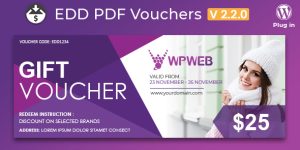 Create unlimited PDF Vouchers that customers can redeem in person. EDD PDF Vouchers - WordPress plugin is a perfect solution for gift vouchers