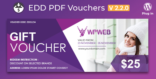 Create unlimited PDF Vouchers that customers can redeem in person. EDD PDF Vouchers - WordPress plugin is a perfect solution for gift vouchers