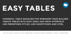 Easy Tables (vc) - Table Manager for WPBakery Page Builder on Steroids. Powerful table manager for  WPBakery Page Builder  allows you to create and manage tables with drag and drop interface. Working with your tables will be very familiar  “Excel” like experience . Working with tables never been easier on…