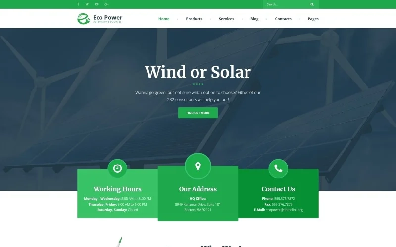 EcoPower is an alternative energy WordPress theme used by green tech