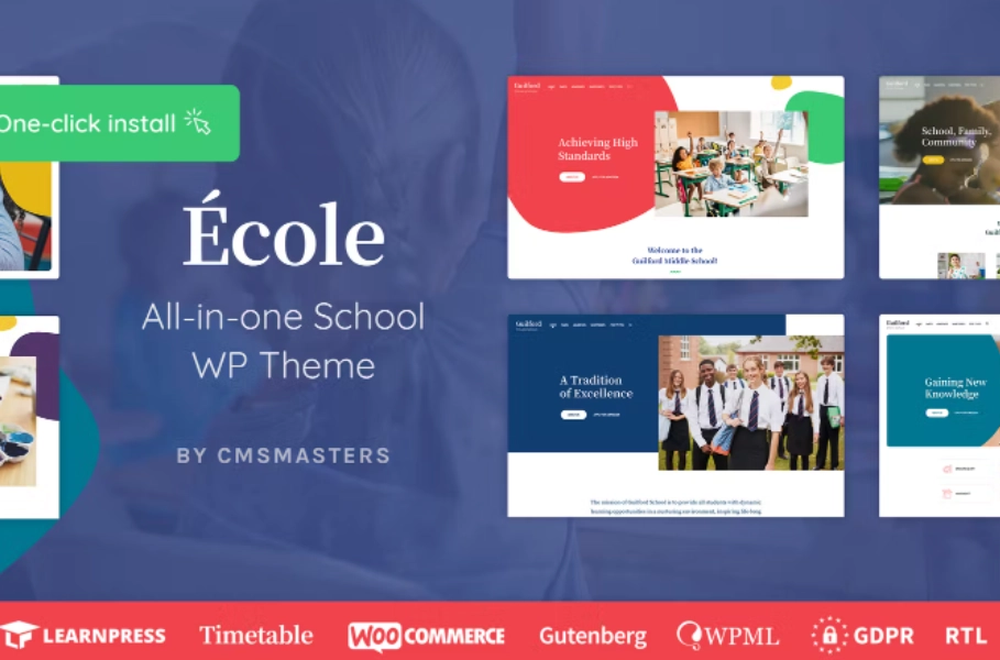 École is a modern school education theme with extended functionality. École comes with 5 ready-made demos (for Primary School