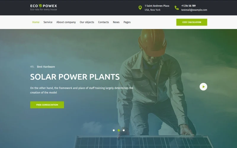 Ecopowex is an all-Gutenberg WordPress theme aimed at manufacturers of solar panels