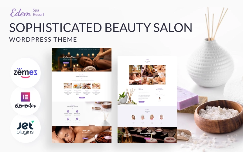 Whole Edem spa resort WordPress template is full of comfort and relaxation. Sophisticated design in light and fresh colors is responsive to all types of devices - from smartphone and tablet to PC. All the elements are editable