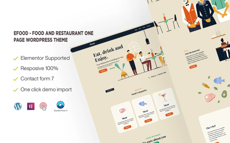 Efood - food and Restaurant One Page WordPress Theme . There are plenty of free WordPress themes out there for food sites