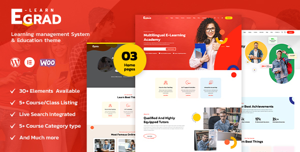 Egrad is a fine-crafted LMS theme for WordPress. This online learning theme is created with neat research to be highly competitive to build an excellent digital learning platform. It includes essential functionalities like course page