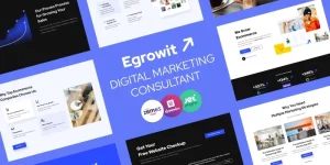 Nice-looking and clear Egrowit digital marketing consultant WordPress theme is the best way of promoting your online marketing services. This WordPress marketing consulting template has the right design for representing your marketing company and will help show your services from the best side. It’s a simple WordPress digital marketing template…