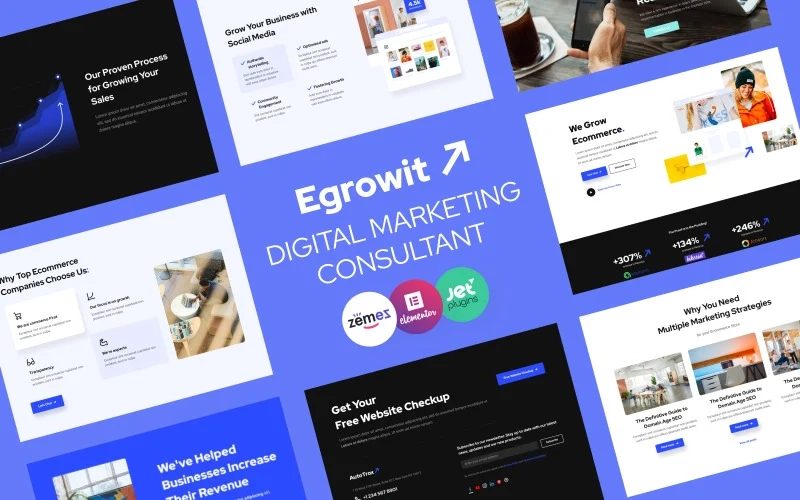 Nice-looking and clear Egrowit digital marketing consultant WordPress theme is the best way of promoting your online marketing services. This WordPress marketing consulting template has the right design for representing your marketing company and will help show your services from the best side. It’s a simple WordPress digital marketing template…