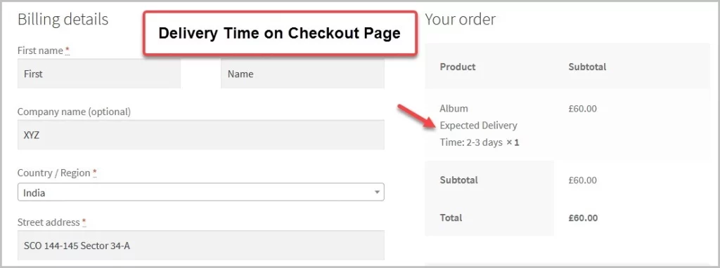 The Estimated Delivery Date  Time for WooCommerce plugin allows you to display an estimated delivery date on products in your store. You have the option to display the estimated time on the shop