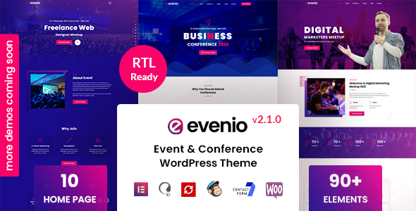 Evenio – Event  Conference WordPress Theme is designed upon modern eye-catching trends  techniques. This theme is perfect for any kind of any Conference