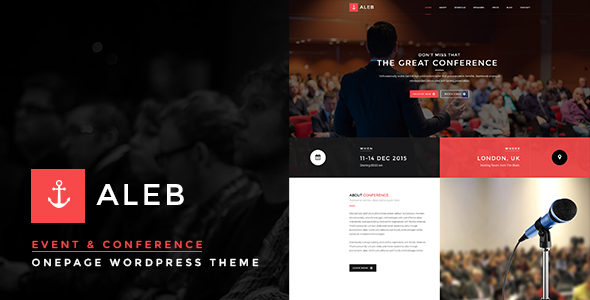 Create stunning event websites effortlessly with Aleb - Event Conference Onepage WordPress Theme. Fully responsive