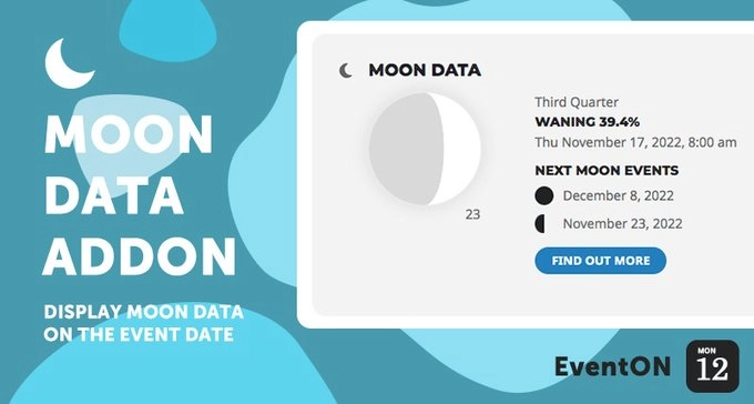 EventON – Moon Data addon let you manage Human events curated around lunar activities. For generations