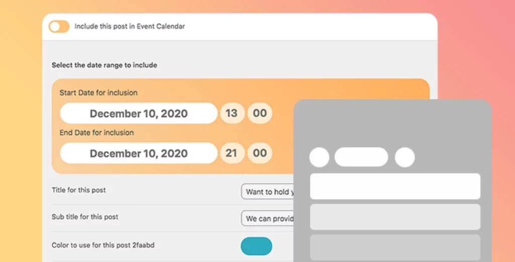 This plugin includes any WordPress post within the EventON event calendar as if it was a regular event. Easily add all WordPress custom posts and non-event posts inside EventON event calendar as a regular event