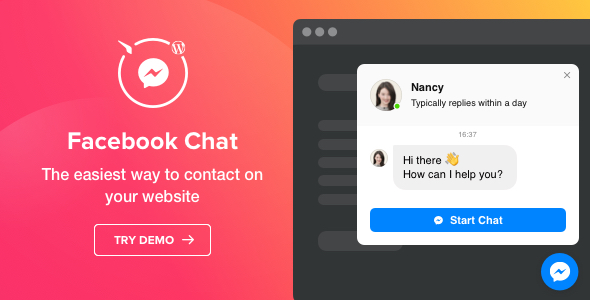 Facebook Chat by Elfsight is the fastest way for your clients to reach you and get their questions answered. Stay available live for users in their favourite messenger 24/7. Integrate Facebook Chat on your website and set it to appear on specific pages or for certain groups of visitors