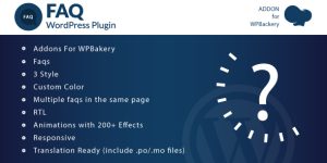 Welcome to Faq for WPBakery Page Builder. Add your Faq in just one click. List all Features: Addons for WPBakery Page Builder for WordPress Faq Custom Color Multiple faqs in the same page 3 Style RTL Animations with 200+ Effects Responsive Translation Ready (include .po/.mo files)