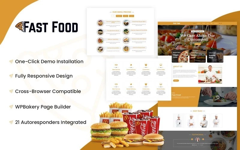 This incredible Fast Food-Food Restaurant WordPress theme is designed in such a way that it will capture and hold the attention of your website visitors at the first glance only. Highly effective