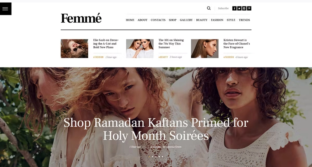 Femme is a beautiful and stylish Fashion Blog WordPress theme. It is crafted for aesthetic lifestyle magazine